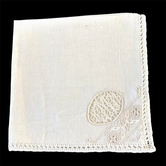 Fine Italian Vintage Linen Tablecloth with 12 Napkins Whitework Monogram Set - Picture 3 of 11